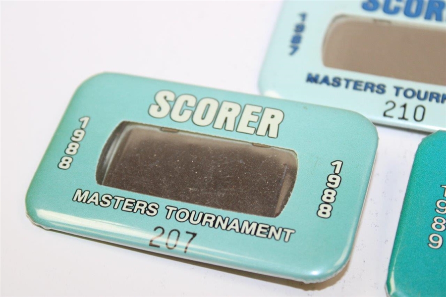 1983, 1984, 1985, 1987, 1988 & 1989 Masters Tournament Official SCORER Badges