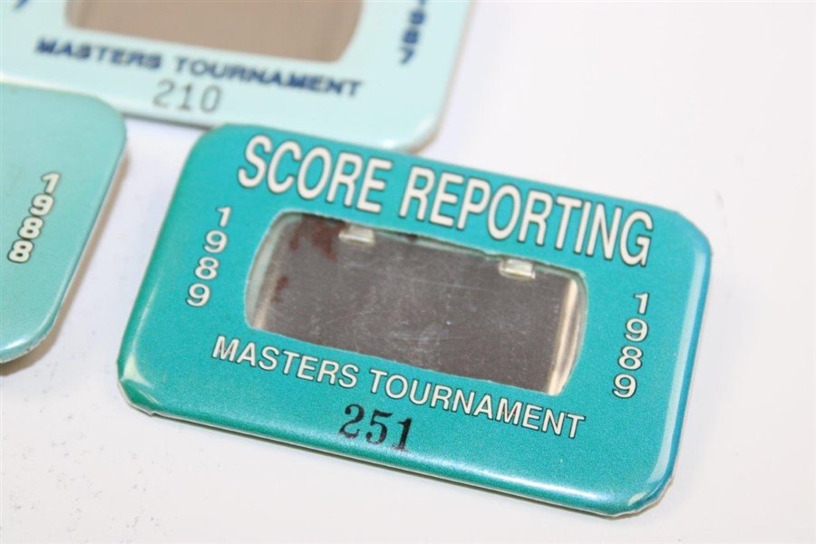 1983, 1984, 1985, 1987, 1988 & 1989 Masters Tournament Official SCORER Badges