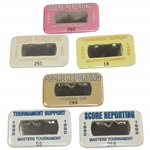 1990, 1990, 1991, 1992, 1992 & 1993 Masters Tournament Scorer/Support/Reporting Badges