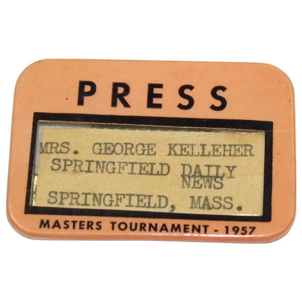 1957 Masters Tournament Official Press Badge - Mrs. Geoerge Kelleher