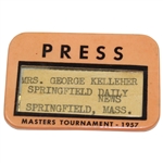 1957 Masters Tournament Official Press Badge - Mrs. Geoerge Kelleher