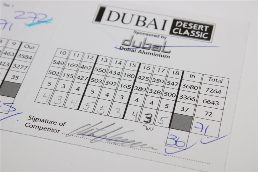 Champion Tiger Woods Signed Actual Match Used & 4th Rd 2006 Dubai Desert Classic Scorecard JSA ALOA