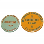 Ralph Hutchison's 1939 & 1940 Anthracite Championship at C.C. of Scranton Contestant Badges