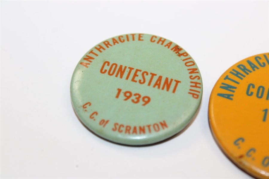 Ralph Hutchison's 1939 & 1940 Anthracite Championship at C.C. of Scranton Contestant Badges