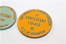 Ralph Hutchison's 1939 & 1940 Anthracite Championship at C.C. of Scranton Contestant Badges