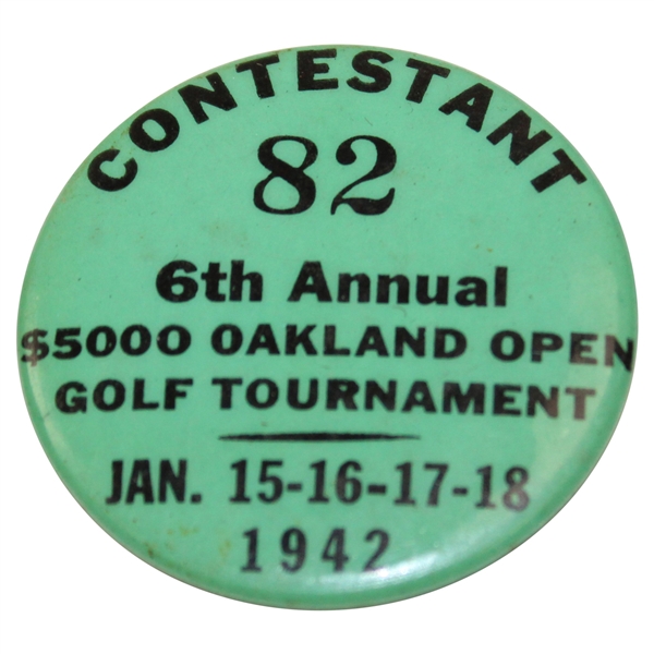 Ralph Hutchison's 1942 6th Annual Oakland Open Contestant Badge #82