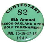 Ralph Hutchison's 1942 6th Annual Oakland Open Contestant Badge #82