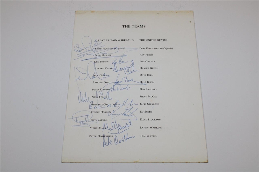 1977 Ryder Cup Dinner Menu Signed By Both Teams, Captains & US Wives JSA ALOA