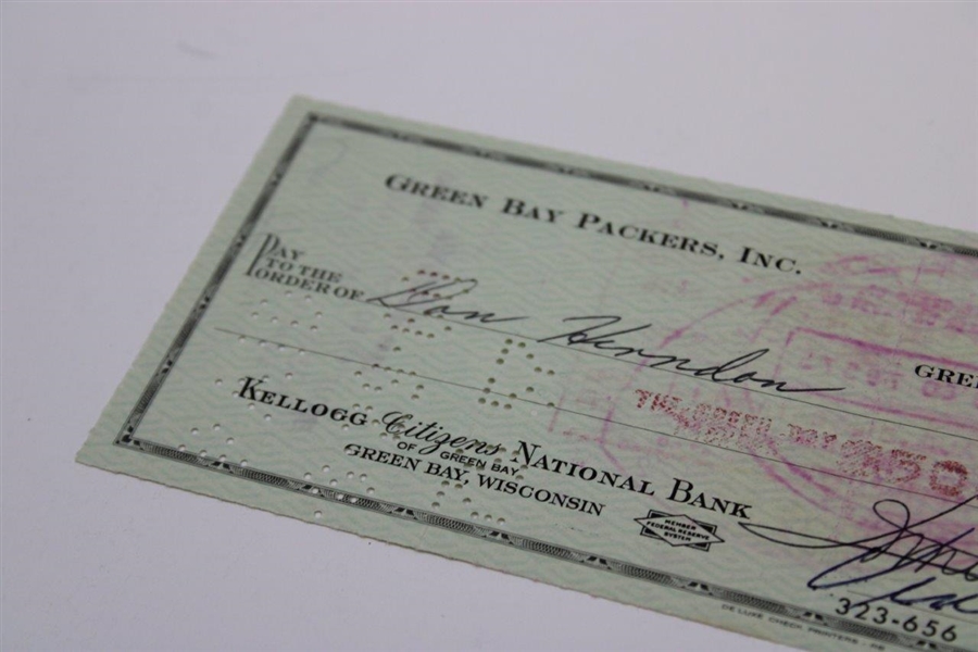 Vince Lombardi Signed Green Bay Packers Check to Player Don Herndon - 8/20/60 JSA ALOA