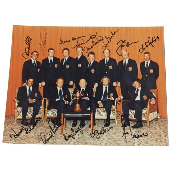 1973 American Champion Ryder Cup Team Incl. Palmer & Nicklaus Signed 11 X 14 Photo With Captain JSA ALOA