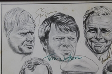 Hogan, Nicklaus, Seve & 12 Other Signed 1987 'Legends Of The Game' Caricature Print - Framed JSA ALOA