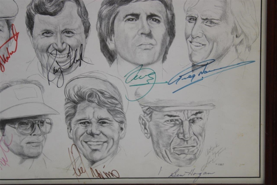 Hogan, Nicklaus, Seve & 12 Other Signed 1987 'Legends Of The Game' Caricature Print - Framed JSA ALOA