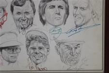 Hogan, Nicklaus, Seve & 12 Other Signed 1987 'Legends Of The Game' Caricature Print - Framed JSA ALOA