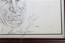Hogan, Nicklaus, Seve & 12 Other Signed 1987 'Legends Of The Game' Caricature Print - Framed JSA ALOA