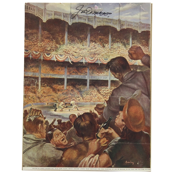 Joe Dimaggio Signed Artist Depiction Of Dimaggio At Bat Yankee Stadium JSA ALOA