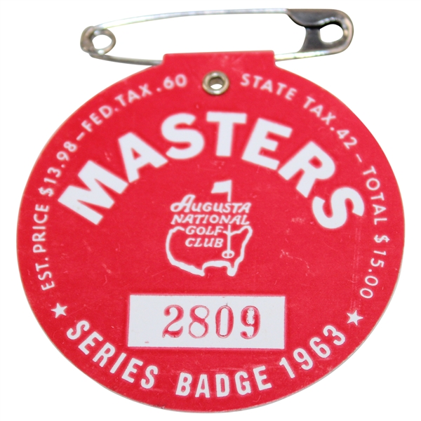 1963 Masters Tournament SERIES Badge #2809 - Jack Nicklaus Winner