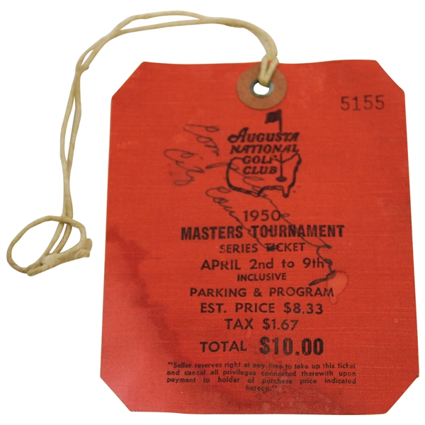 1950 Masters Tournament SERIES Badge #5155 with Original String - Jimmy Demaret Winner