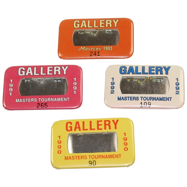 1990, 1991, 1992 & 1993 Masters Tournament Official GALLERY Badges - #90, #265, #109 & #241
