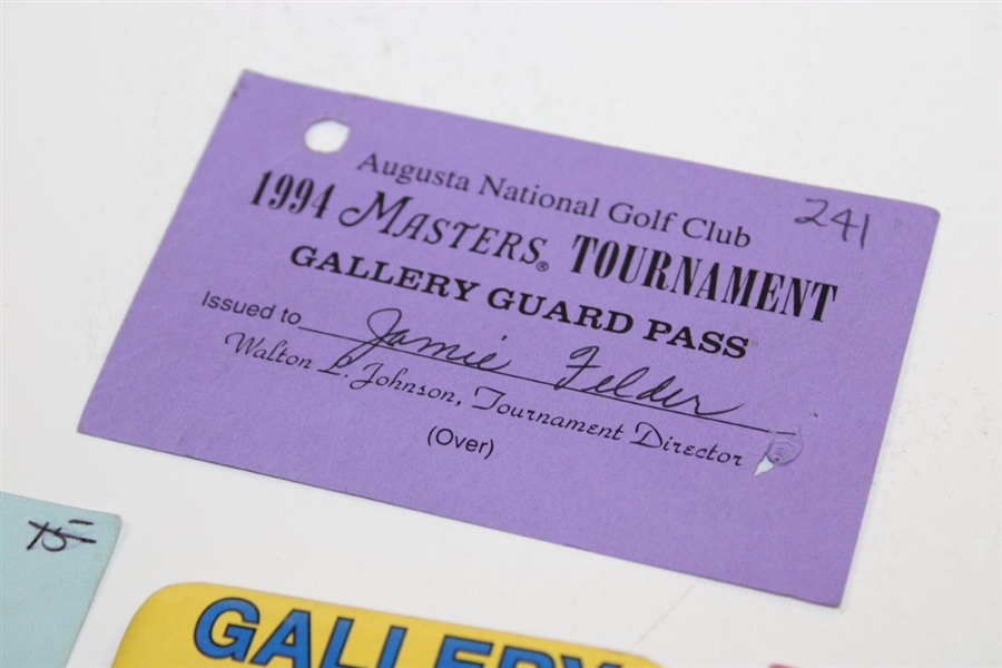 1991, 1994, 1996 & 1997 Masters Gallery Guard Passes with 1996 Gallery Badge