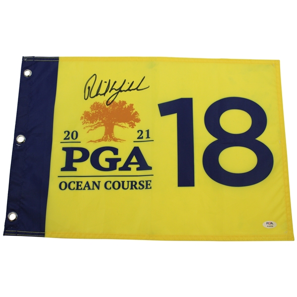 Phil Mickelson Signed 2021 PGA Championship at Kiawah Island Screen Flag PSA #AL68145