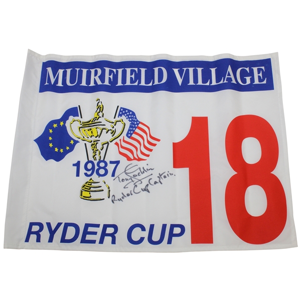 Tony Jacklin Signed 1987 Ryder Cup at Muirfield Village Flag w/'Ryder Cup Captain' JSA ALOA