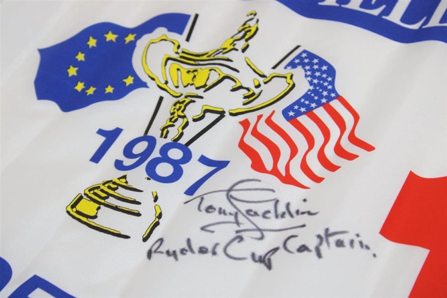 Tony Jacklin Signed 1987 Ryder Cup at Muirfield Village Flag w/'Ryder Cup Captain' JSA ALOA