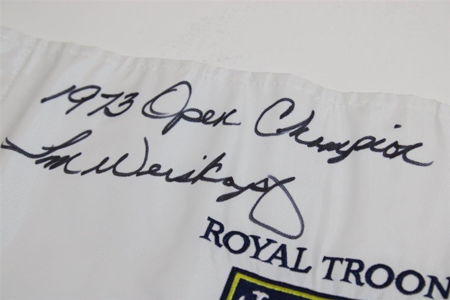 Tom Weiskopf Signed Royal Troon Embroidered Flag with '1973 Open Champion' JSA ALOA