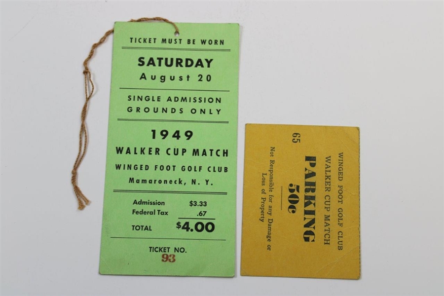 1949 Walker Cup at Winged Foot Ticket #93 & Parking Pass - Francis Ouimet Captain