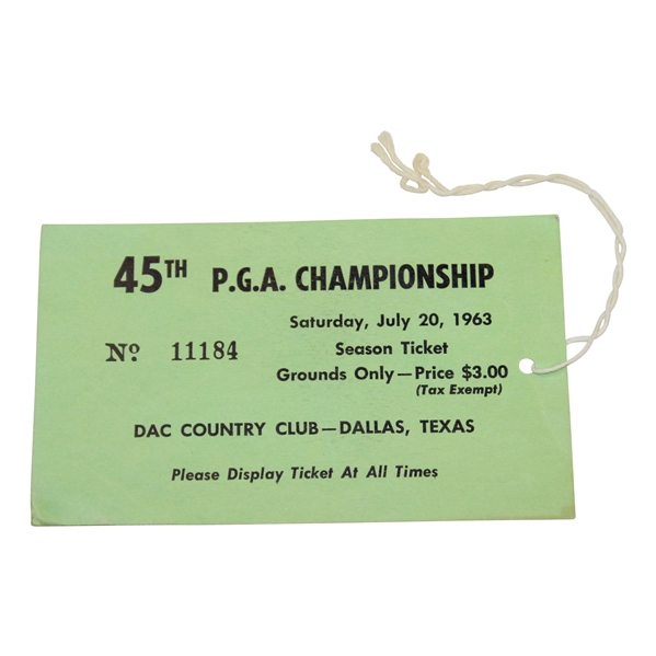 1963 PGA Championship at DAC Country Club Ticket #1184 - Jack Nicklaus Major Win