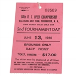 1980 US Open at Baltusrol Golf Club 2nd Tournament Day Ticket #08509 - Jack Nicklaus Major Win
