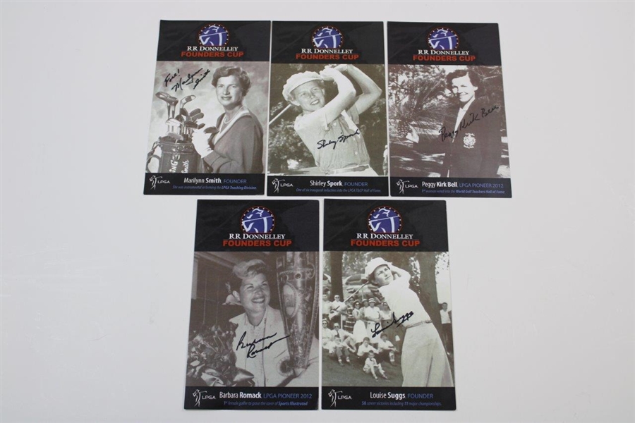 Five (5) LPGA Founders Signed Founders Cup Cards - Suggs, Romack, Smith, Spork & Bell JSA ALOA