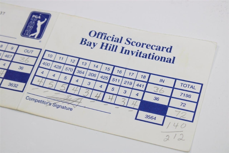 Colin Montgomerie Signed 1999 Bay Hill Inv. 3rd Rd Scorecard with Payne Stewart Marker