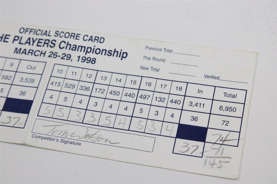 Tom Watson Signed 1998 Players Championship 2nd Rd Scorecard with Steve Jones Marker