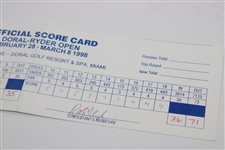 Ray Floyd Signed 1998 Doral Ryder Open 1st Rd Scorecard with Bernhard Langer Marker