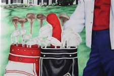 Arnold Palmer with Augusta National Clubhouse & Major Wins Golf Bags Print