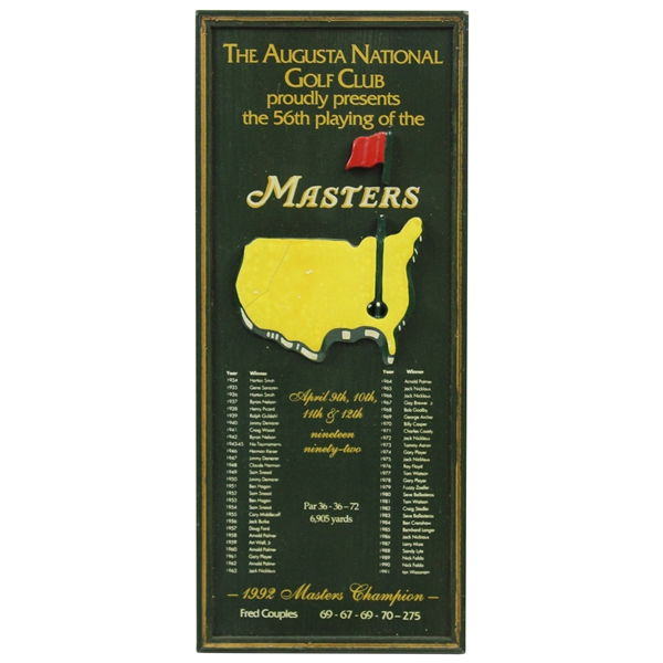 1992 Masters Tournament Wood Relief Plaque Employee Gift w/Records