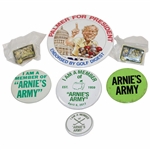 Seven (7) Various Arnies Army Arnold Palmer Pin Backs - Unique