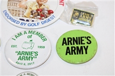 Seven (7) Various Arnies Army Arnold Palmer Pin Backs - Unique