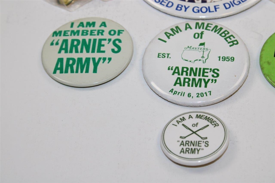 Seven (7) Various Arnies Army Arnold Palmer Pin Backs - Unique