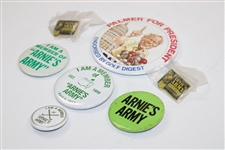 Seven (7) Various Arnies Army Arnold Palmer Pin Backs - Unique