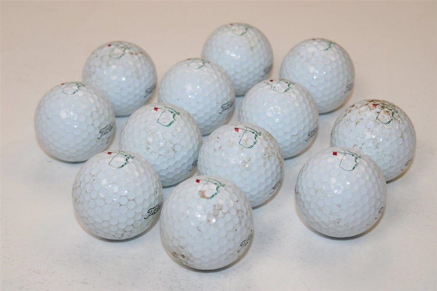 Masters Tournament Cloth Drawstring Shag Bag with 12 ANGC Practice Pro V-1 Golf Balls