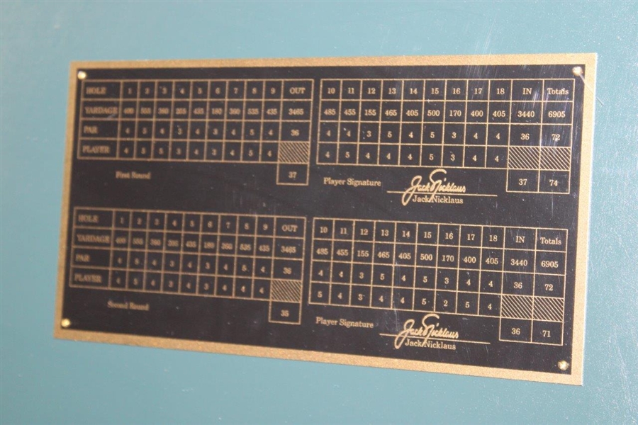 Jack Nicklaus Signed 1986 Scorecard Deluxe Presentation w/Putter Raise Photo - Framed JSA ALOA