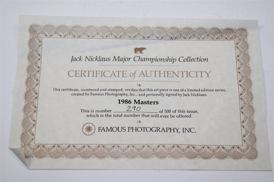 Jack Nicklaus Signed 1986 Scorecard Deluxe Presentation w/Putter Raise Photo - Framed JSA ALOA