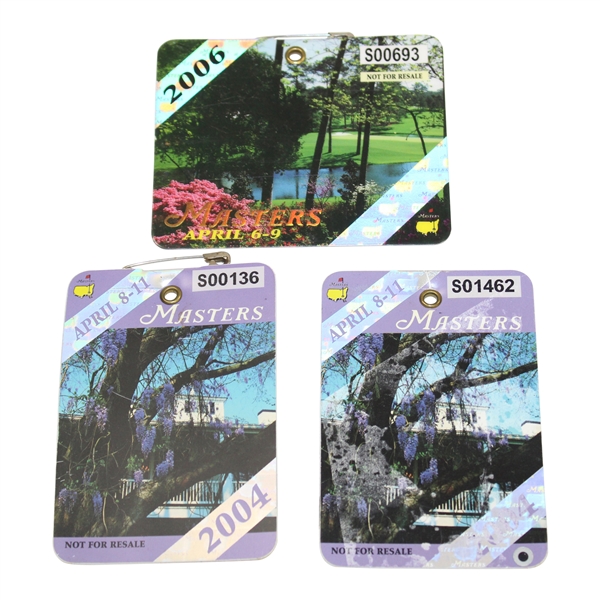 Two (2) 2004 Masters Tournament SERIES Badges with 2006 SERIES Badge - Mickelson Wins