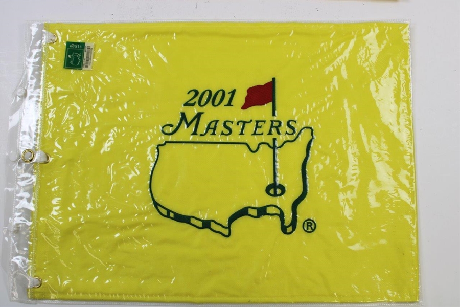2001 & 2002 Masters Tournament Embroidered Flags in Original Packages - Tiger Wins
