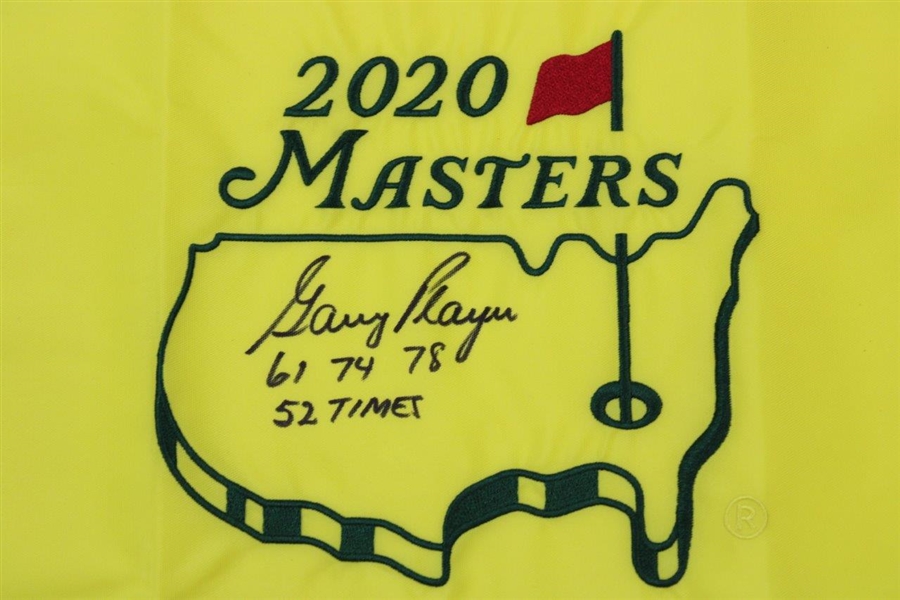 Gary Player Signed 2020 Masters Embroidered Flag with Years Won & '52 Times' JSA #QQ27912