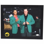 Phil Mickelson Signed Masters Photo Receiving The Green Jacket From Tiger JSA #J25601
