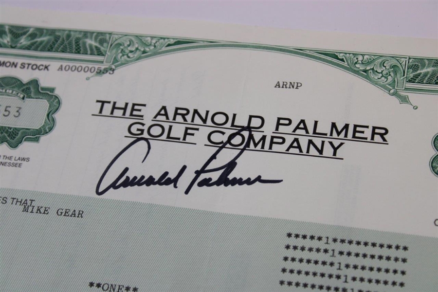 Arnold Palmer Signed 'The Arnold Palmer Co. Common Stock Certificate #AP0553 JSA ALOA