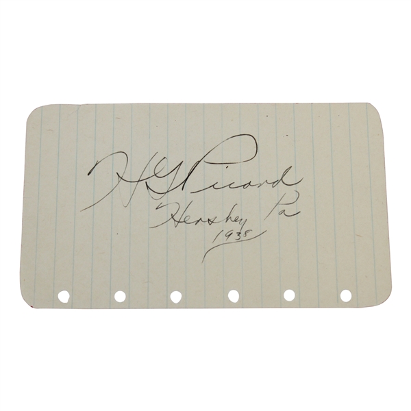 Henry 'H.G.' Picard Signed Note Page with Inscribed 'Hershey PA 1938' JSA ALOA