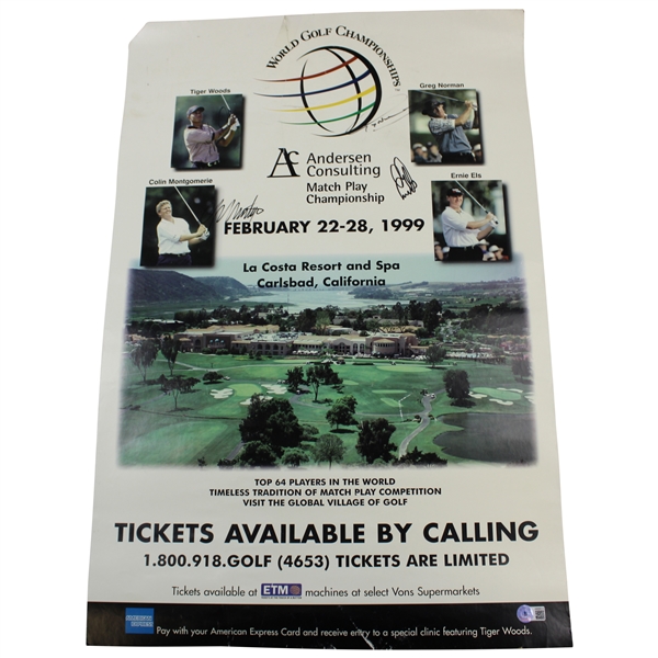 Tiger, Els, Greg & Colin Signed 1999 World Golf Championship Poster Beckett# AB03815